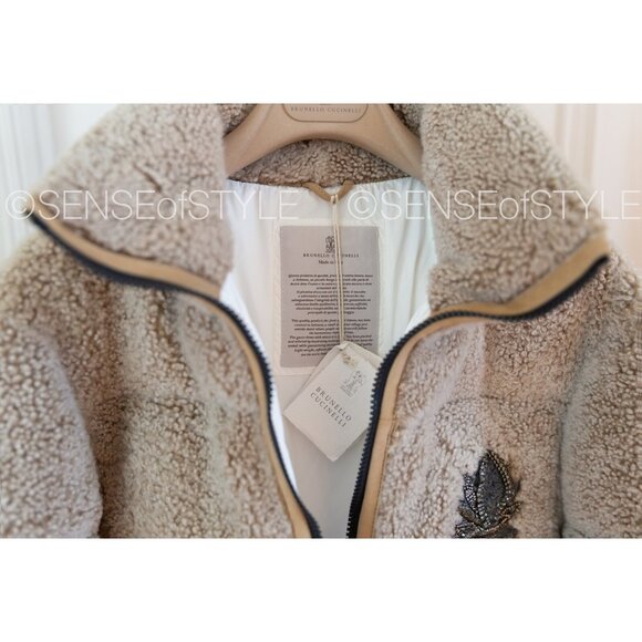 Brunello Cucinelli Jacket Puffer Coat Shearling Cashmere Swarovsky crystals 40 S - Picture 6 of 14